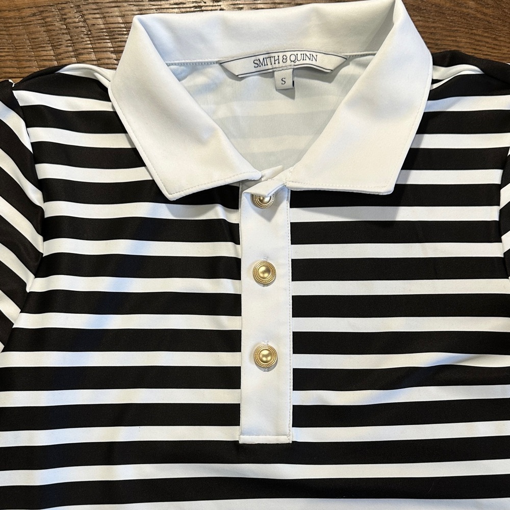 Stylish Black and White Striped Athletic Polo - Picture 3 of 5